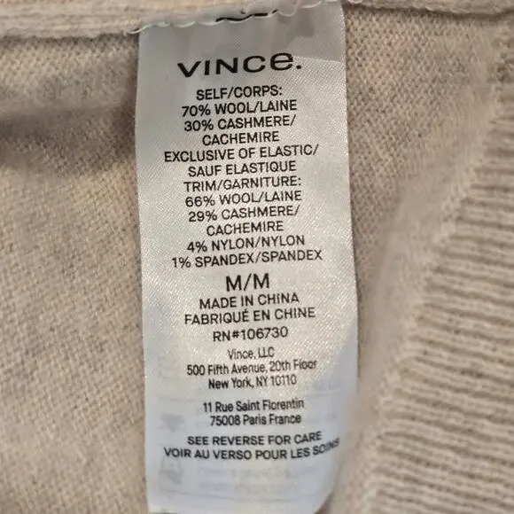 Vince Cashmere Blend Heathered Beige Classic Crewneck Sweater - Size Medium - Picture 6 of 6